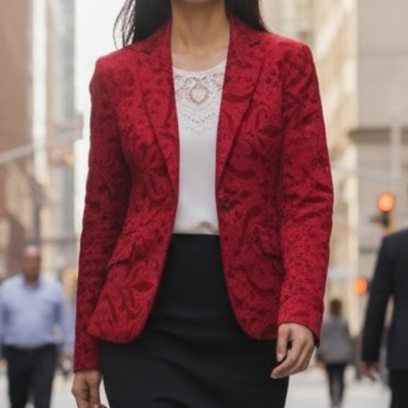 Nine West Embossed Red Velvet Blazer Sz 12 - Picture 6 of 6